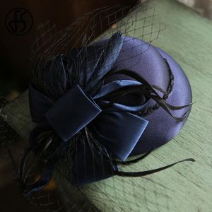 Stingy Brim Hats FS Fascinators Black Hat Women Bow Mesh Feathers Fedoras Cocktail Wedding Tea Party Hair Clip Headwewar For Girl