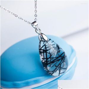 Pendant Necklaces Natural Genuine Black Rutilated Quartz Gems Stone Crystal Water Drop Bead Woman Men Delivery Dhewb