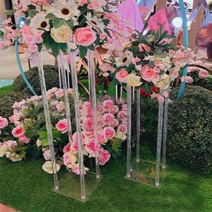 Akrilik vazo masa uzun boylu düğün yol kurşun dekorasyon koridor çiçek çerçeve standı 100 cm borular centerpieces Okyanus ekspres Raylı Kamyon