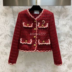 23SS FW Damskie wełniane płaszcze Tweed Blouson Kurtka z literą broszkową designerską mieszanki kurtki kurtki płaszcza dziewczęta marka Milan Runway Designer Długie rękodzie