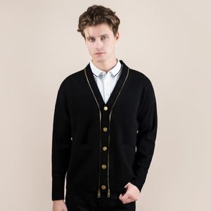 Men's Sweaters Hellen&Woody Spring And Autumn Gold Zip Cardigan Sweater Fashion Casual Slim Button Lapel Linen Cotton 82320309