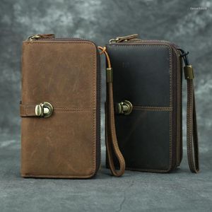 Kosmetiska väskor män koppla stora kapacitet manliga plånböcker äkta läder lång handväska man telefonpåse kort hållare plånbok klipp