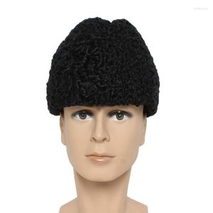 Berretti Beanie/Skull Caps Inverno Uomo Vera pelle di montone Pelliccia Cappello Bomber Moda Caldo Lusso Autentico Lana Outdoor Cappelli antivento Papà Regalo Oliv22