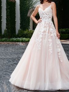 Empire Wedding Dress Blush Tulle with Iovry Applique High Waist Bridal Gowns Accept Custom Made Plus Size Wedding Dresses