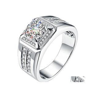 Con pietre laterali Uomini di lusso Sier Anelli Donna Aaa Zircone Anello Moissanite per anniversario Festa del papà Regalo di compleanno Gioielli Drop Delive Dhtoz