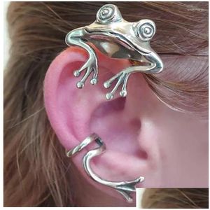 Clip-On Screw Back Backs Earrings Gothic Frog For Women Animal Fake Piercing Ear Cuff Punk Clip Exaggerated Big Earring Female Dhzeb