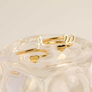 Band Rings 2022 Trendy A-Z Initial Letter Rings Women Love Heart Ring Stainless Steel 18K Gold Plated Open Finger Rings G230213