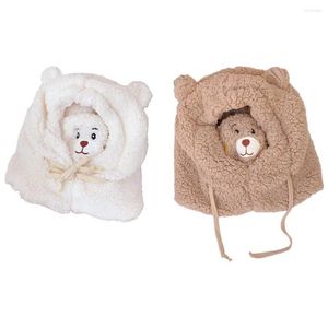 Berets Kawaii Women 3-in-1 Hooded Scarf Mask Hat Winter Warmer Cute Bear Ear Windproof Autumn Outdoor Sports Ski Plush Hats