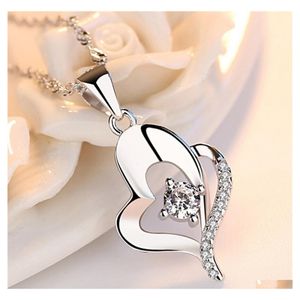 Collane con ciondolo Lnrrabc Trendy Crystal Friendship Shape Small Love Heart Collana a catena lunga Collana Stone Sier For Girlfriend D Dhojr