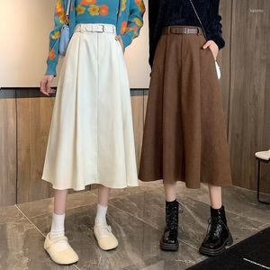 Gonne Mezza gonna 2023 Vita alta drappeggiata lunga A-line Abbigliamento moda coreana da donna per donna