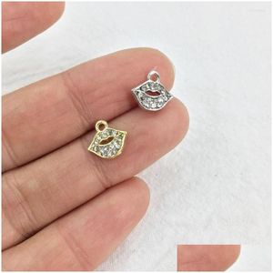 Charms Eruifa 10 Stück 10/6 mm kleine Lippen-Strasssteine vergoldete Zinklegierung Anhänger Schmuck DIY Halskette Armband Ohrringe 2 Farben Dh0Wo