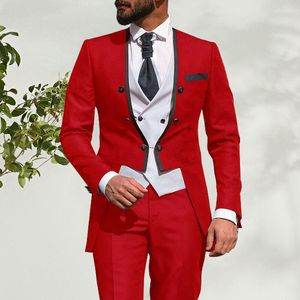 Mäns kostymer elegant 2023 kostym homme stativ krage röd middag fest brudgum bär män bröllop för prom tuxedo blazer 3 stycken