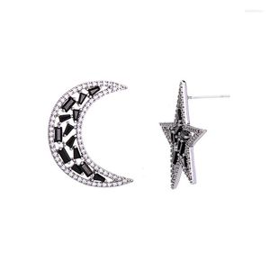 Ohrstecker Mysterious Black MoonStar Zirkon Asymmetrie Punk Für Frauen Modeschmuck Ankunft