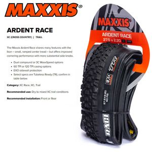 Bike Tires MAXXIS ARDENT RACE(M329RU) tubeless 27.5x2.2/2.35 29x2.2/2.35 MTB tire of bicycle endurance-length events technical XC race 0213