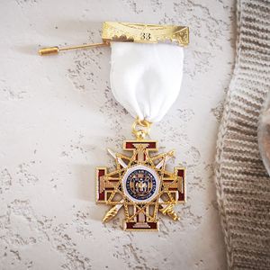 Pins Brooches Masonic Ribbon Medal Lapel Pins Badge Mason Freemason Badge Size 4.5and 4.5cm Anniversary Present Brooch Accessories Souvenier 230211