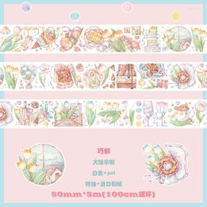 Gift Wrap Vintage Tulips Sweetmeats PET Washi Tapes Journal Masking Tape Adhesive DIY Scrapbooking Stickers