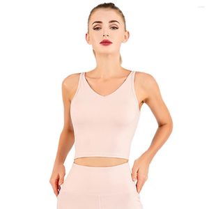 Yoga Outfit Women Sports Tank Padded Wireless V Neck Quick Dry Naked Feeling Train GYM Exercise Bra Top