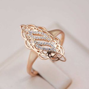 Band Rings Kinel Hot Luxury 585 Rose Gold Women Ring Natural Zircon Hollow Flower Ethnic Bride Wedding Rings Trend Daily Vintage Jewelry G230213