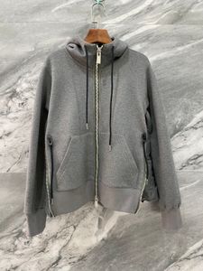 Herren-Kapuzenpullover, europäischer und amerikanischer Reißverschluss, Tasche, Spleißen, Windjacke, Kapuzenpullover, Mantel, Grau, Dunkelblau