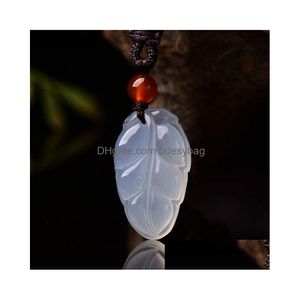 Collane con ciondolo Collana di buddha midollare bianco Guanyin in giada naturale Consegna goccia 202 Dhexf