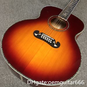 Factory Custom Guitar, Solid Spruce Top, Ebony Fingleboard, Maple Sides and Back, 42-tums högkvalitativ Jumbo Series 12-sträng akustisk gitarr