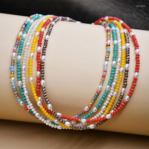 Naszyjniki wiszące 2023 Letnie bohemijskie kolorowe koraliki tkanie ręcznie robione barokowe symulowane perel naszyjnik łańcuch Choker biżuteria