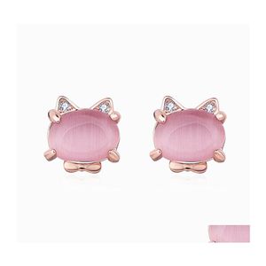 Stud Jewelry Fashion Ladies Earrings Pink Hibiscus Stone Cute Cat Girl Gifts Drop Delivery Dhx3R