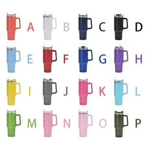 Tumblers de carro com alça de 40 onças com tampas de tampas de tampas de 1200 ml de aço inoxidável garrafas de água coloridas copos de bebidas coloridas com isolamento de parede dupla isolada