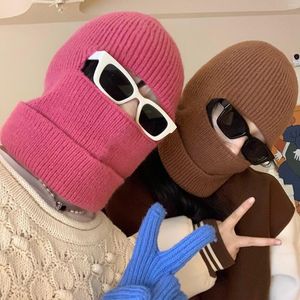 Berets Fashion Wool Knitted Hat Women Men Autumn And Winter Mask Riding Pullover Cap Casual Outdoor Warm Ear Protection Balaclava