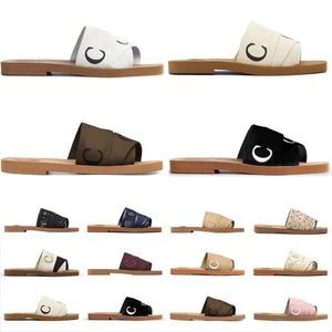 Woody tofflor sandaler skjutor skjutor skjutor kvinnor mulor platt glidande ljus tan beige vit svart rosa spets bokstäver tyg canvas biege kvinna skjutreglage sandal scuffs