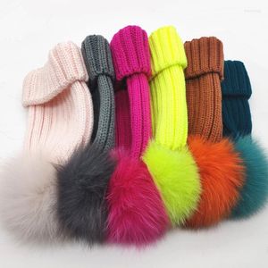 Berretti invernali Grandi pompon in vera pelliccia Berretti lavorati a maglia Cappelli spessi Cappelli lavorati a maglia Gorras per ragazze Donna Ragazzi Cappello per bambini