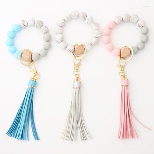 Bangle Candy Candy Color Longo Couro Longo Taxada Fringe Silicone Breads Bracelets Charme Wood Wood Welchain Keychain Anting Anel Lost