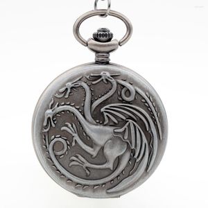 Pocket Watches Retro House Targaryen A Song of Ice and Fire Grey Quartz Watch Necklace Mens Womens Xmas Gift Reloj de Bolsillo Montre