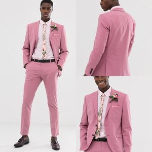 Herrenanzüge Ankunft Lässige Rosa Trauzeugen Hochzeit Slim Fit Smoking Männer Formelle Prom Kerbe Revers Blazer Kostüm Homm (Jacke Hosen)