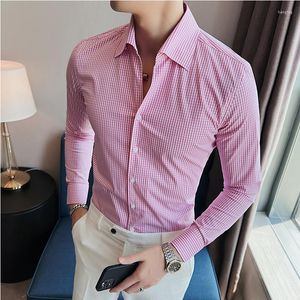 Camicie eleganti da uomo 2023 Autunno manica lunga scozzese maschile di alta qualità Slim Fit abbigliamento formale camicia casual da lavoro Homme smoking sociale