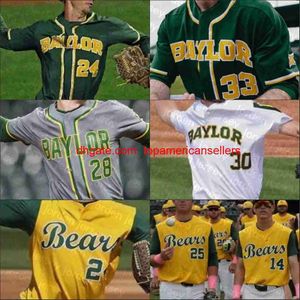 Niestandardowe koszulki baseballowe NCAA Baylor Bears zszyta koszulka 40 Paul Dickens 37 Chase Wehsener 1 Cole Haring 14 Josh Bissonette 2 N