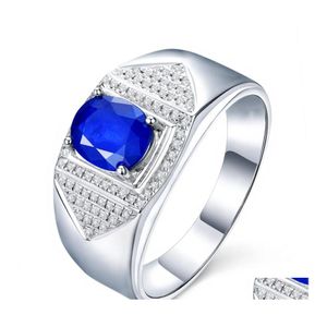 С боковыми камнями винтажные сереры мужские кольца Royal Sapphire Gemstone Jewelry Accessory Open Регулируемый кольцо свадебная вечеринка подарок для мужчин dhb8j