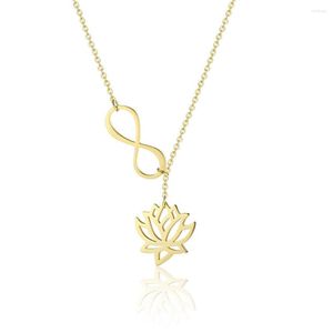 Kedjor rostfritt stål oändlighet symbol lotus unikt halsband blommande blomma yoga växt dam smycken halsband