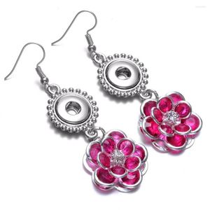 Ciondola gli orecchini ES0263a Arrivi Rose Red Metal Flower Charms Eardrop Fit 12mm Snap Button Jewelry