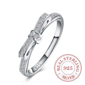 Bandringar av hög kvalitet 925 Sterling Silver Rings for Women Women Exquisite Bownot CZ Crystal Infinity Ring Bague Argent 925 Anillos Mujer G230213