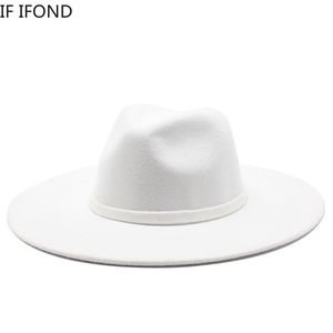 Breda randen hattar hink hattar 9,5 cm kvinnor män stor brett grim imitation ull fedora hatt brittisk stil vinter gentleman elegant lady jazz kyrka hattar 230211