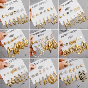 Vintage Geometrische Damen Ohrringe Set Acryl Perle Hoop Ohrring Für Frauen Mode Großen Kreis Gold Metall Runde Ohrring Schmuck