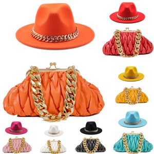 Chapéus de aba larga Chapéus de chapéus de chapéu de chapéu de fábrica fedorastraw chapéu e bolsa conjunto de chapéu de corrente de ouro