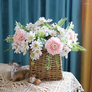 Decorative Flowers Carnation Dew Lotus Artificial Flower Silk Hydrangea Long Branch Bouquet For Wedding Home Decoration Fake Plant Bunch