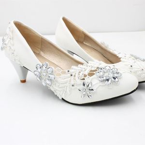 Dress Shoes Shiny Decorative Lace Wedding White High Heels Large Size Women's Spring Bridal BH2207