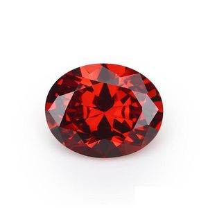 Loose Diamonds Wholesale High Quality 100Pcs/ Bag Garnet 10X12 Mm Oval Faceted Cut Shape 5A Vvs Cubic Zirconia Drop De Dhd