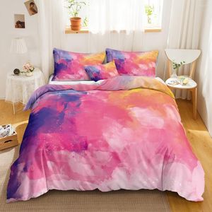 Bettwäsche-Sets für Mädchen, rosa Aquarell-Bettbezug-Set, Marmorstruktur, abstraktes Muster für Tropfen