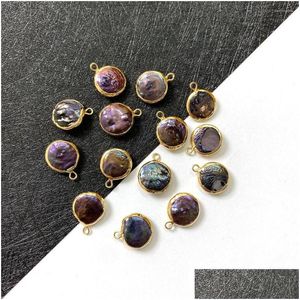 Charms Naturalny słodkowodny Pearl Ollate Button Pendant do DIY Fashion Biżuteria Making Naszyjnik Akcesoria Rozmiar Dhbmj