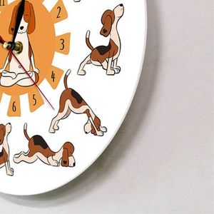 Wanduhren, Cartoon-Hund, der Yoga-Position macht, 30 cm, für Büro, Besprechungsraum, geräuschlos, leicht zu lesen, Dekoration, batteriebetrieben, WallWall