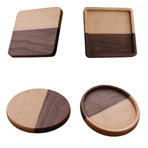 Table Mats Wood Coasters Tea Coffee Cup Pads Placemats Decor Durable Heat Resistant Square Round Drink Mat 2023